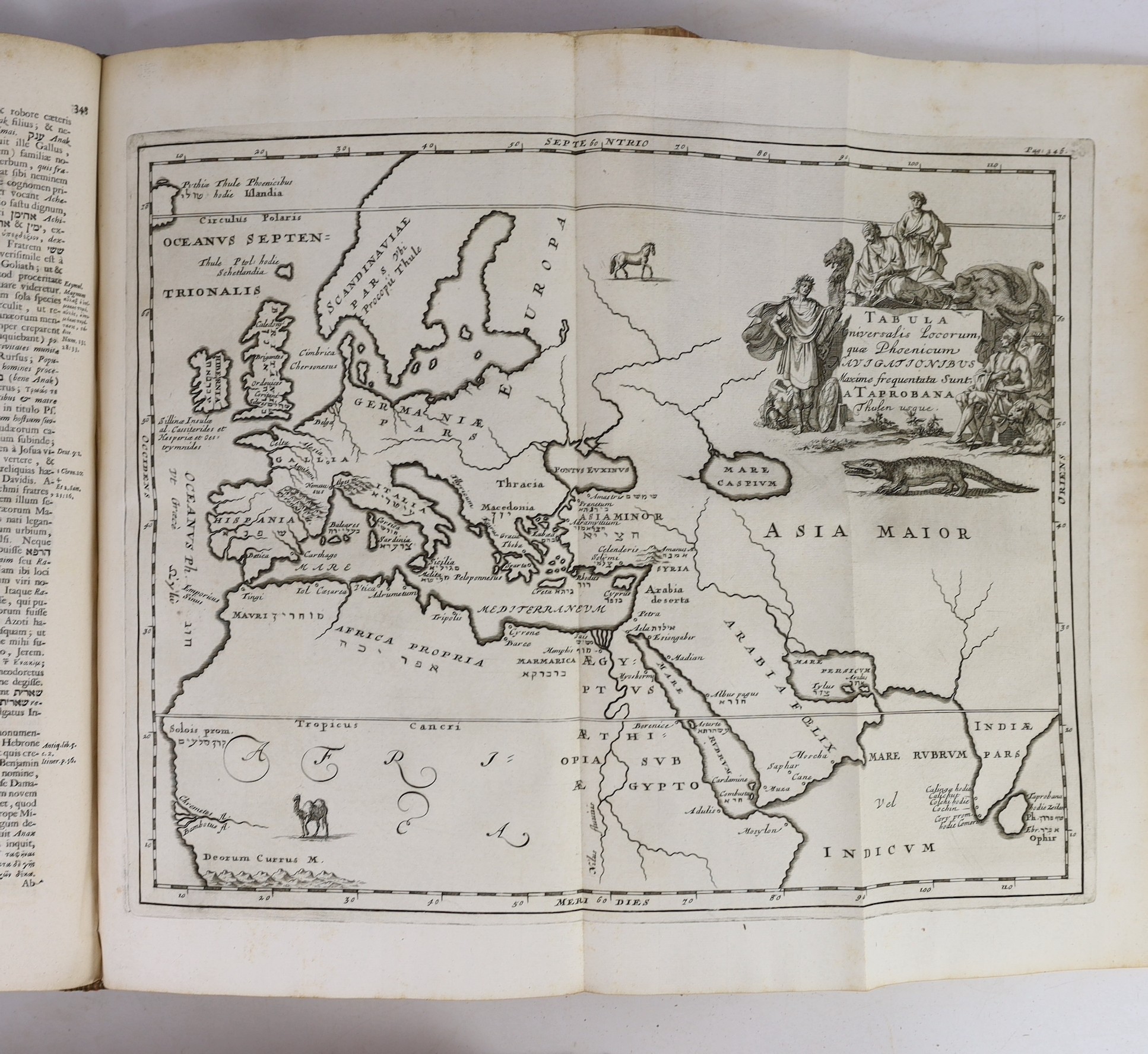 Bochart, Samuel - Opera Omnia. Hoc est Phaleg, Chanaan, et Hierozoicon ... editio quarta, 3 vols, engraved pictorial and printed titles, portrait and half title (vol.1), 13 engraved maps (some folded), text illus., head